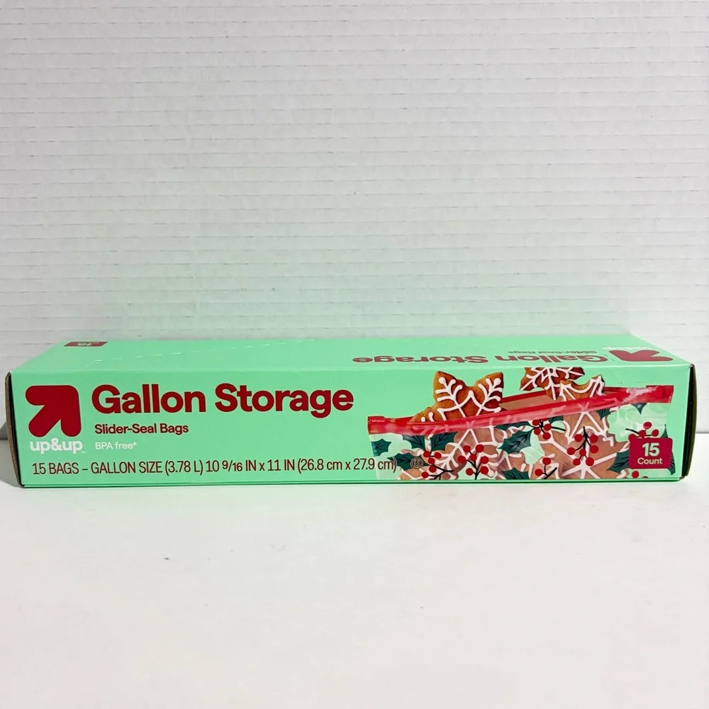 Up&Up Holiday Gallon Zipper Close Food Storage Bag 20ct Holly Berry NEW